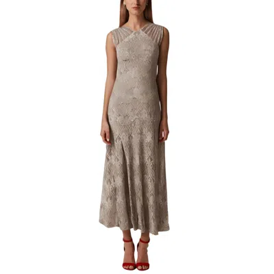 R & M Richards Petites Womens Lace Long Evening Dress In Neutral