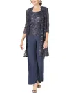 R & M Richards Petite 3-pc. Sequined-lace Jacket, Top & Pants In Grey