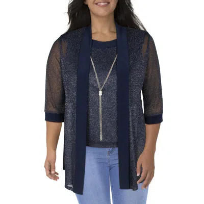 R & M Richards Petites Womens Layered Metallic Twinset In Blue
