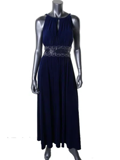 R & M Richards Petites Womens Matte Jersey Embellished Formal Dress In Blue