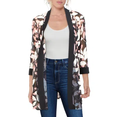R & M Richards Petites Womens Mesh Floral Duster Blazer In Multi