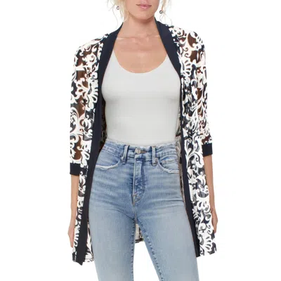 R & M Richards Petites Womens Mesh Printed Duster Blazer In Multi
