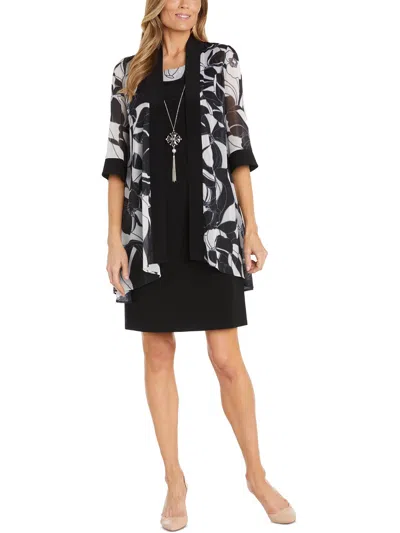 R & M Richards Petites Womens Metallic Chiffon Open-front Blazer In Multi