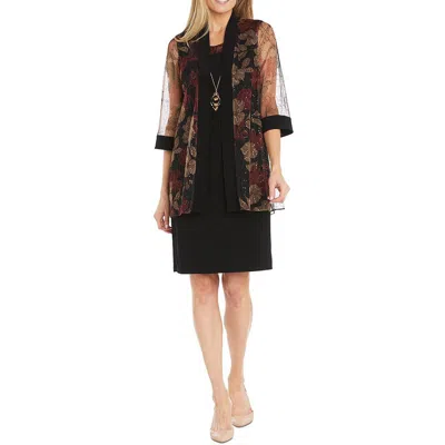 R & M Richards Petites Womens Printed Crepe Dress With Jacket In Multi