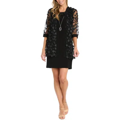 R & M Richards Petites Womens Rosette Polyester Two Piece Dress In Black