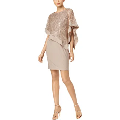R & M Richards Petites Womens Sequined Lace Cocktail And Party Dress In Brown