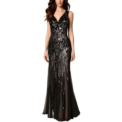 R & M Richards Petites Womens Sequined Mesh Evening Dress
