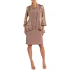 R & M Richards Petites Womens Sequined Nylon Two Piece Dress In Brown