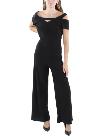 R & M Richards Petites Womens Solid Polyester Jumpsuit In Black