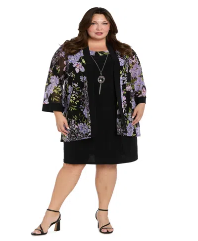 R & M Richards Plus Size 2-pc. Floral-print Jacket & Dress Set In Black