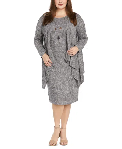 R & M Richards Plus Size 2-pc. Necklace Jacket Dress In Charcoal