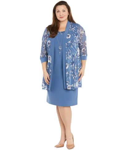 R & M Richards Plus Size 2-pc. Printed Jacket & Necklace Dress Set In Wedgewood