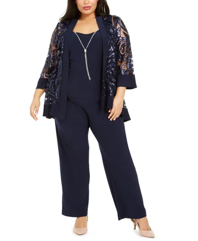 R & M Richards Plus Size 2-pc. Sequined Jacket Top & Straight-leg Pants In Blue