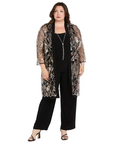 R & M Richards Plus Size 3-pc. Duster, Top & Pants Set In Black