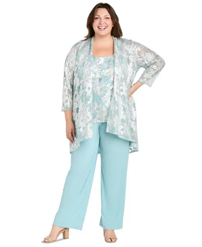 R & M Richards Plus Size 3-pc. Embellished Jacket, Necklace Top & Pant Set In Blue