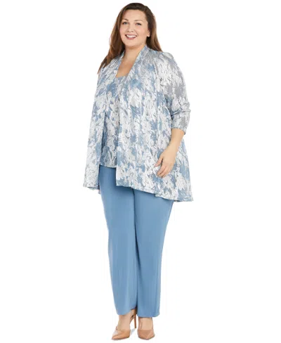 R & M Richards Plus Size 3-pc. Embellished Jacket, Necklace Top & Pant Set In Blue
