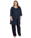 R & M Richards Plus Size 3-pc. Embellished Jacket, Tank & Pants Set In Navy
