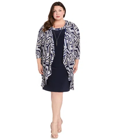 R & M Richards Plus Size 3/4-sleeve Jacket Dress In Multi