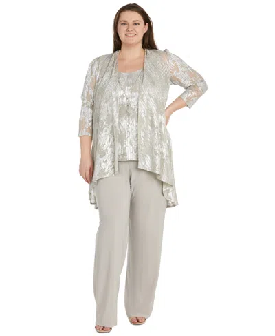 R & M Richards Plus Size 3-pc. Embellished Jacket, Necklace Top & Pant Set In Champagne Silver