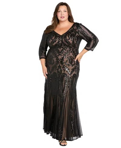 R & M Richards Plus Size Beaded Dress With Contrast Lining And Godet Skirt In Black