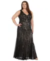 R & M Richards Plus Size Beaded V-neck Maxi Dress In Black