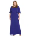 R & M Richards Plus Size Cape-sleeve Embellished-waist Gown