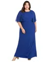 R & M Richards Plus Size Cape-sleeve Embellished-waist Gown