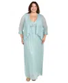 R & M Richards Plus Size Crinkle Jacket & Gown Set In Seafoam