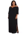 R & M Richards Plus Size Embellished Cold-shoulder Gown In Navy