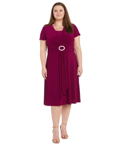 R & M Richards Plus Size Embellished Fit & Flare Dress In Berry