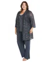 R & M Richards Plus Size Embellished Jacket, Sleeveless Top And Pants Set In Coal