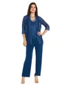 R & M Richards Plus Size Embellished Jacket, Sleeveless Top And Pants Set In Peacock