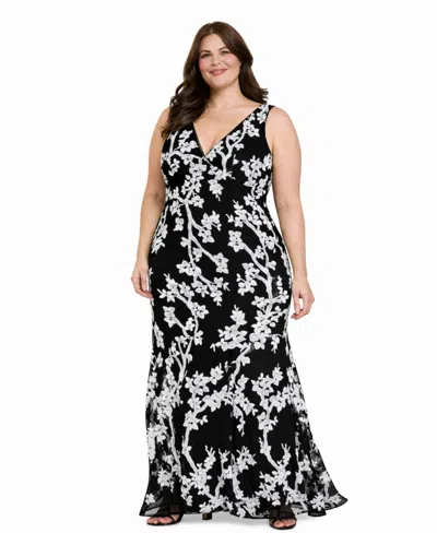 R & M Richards Plus Size Floral Sequin V-neck Long Gown In Multi
