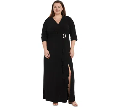 R & M Richards Plus Size Fukuro Faux-wrap Jacket Dress In Black