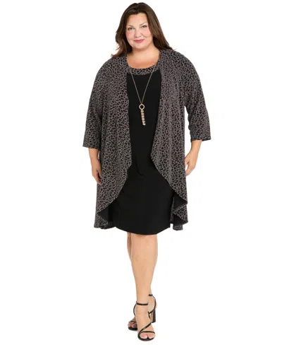 R & M Richards Plus Size Glitter Pull-on Jacket Dress In Black