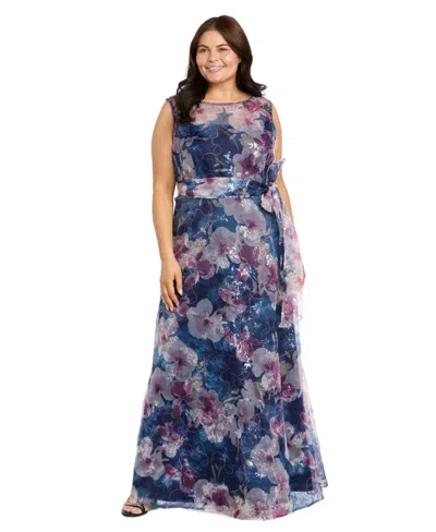 R & M Richards Plus Size Illusion Neckline Beaded Gown In Multi