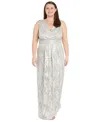 R & M RICHARDS PLUS SIZE JACQUARD EMBELLISHED PLEATED GOWN