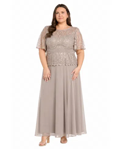 R & M Richards Plus Size Lace Bodice Gown In Mocha