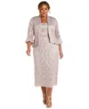 R & M Richards Plus Size Lace Dress & Ruffled Jacket In Neutral