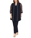 R & M Richards Plus Size Layered-look Top & Pull-on Pants In Navy