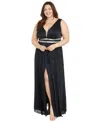 R & M Richards Plus Size Metallic Beaded-waist Gown In Navy