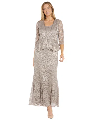 R & M Richards Plus Size Metallic Lace Jacket And Dress In Champagne