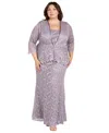 R & M Richards Plus Size Metallic Lace Jacket And Dress In Purple