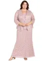 R & M Richards Plus Size Metallic Lace Jacket And Dress In Rose