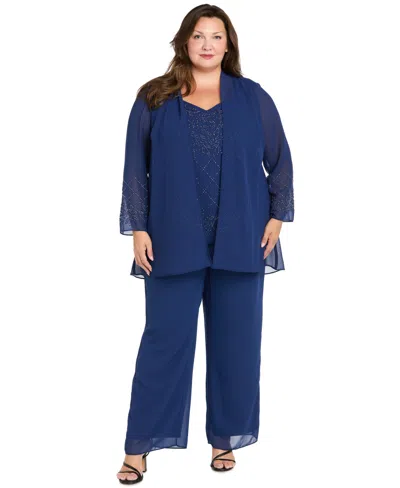 R & M Richards Plus Size Open Front Jacket, Camisole & Pants, 3-piece Set In Purple