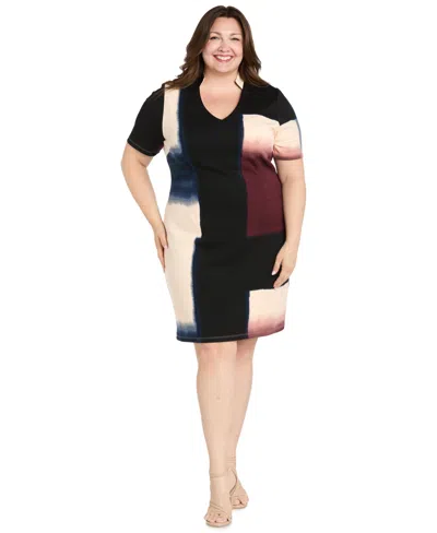 R & M Richards Plus Size Placement Print Scuba Dress In Multi