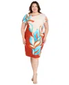 R & M Richards Plus Size Printed Colorblocked Sheath Dress In Multi