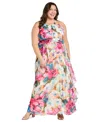 R & M Richards Plus Size Printed Halter-neck Sleeveless Gown
