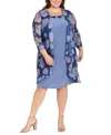 R & M Richards Plus Size Printed Mesh Jacket & Necklace Dress In Cadet Periwinkle