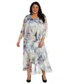 R & M Richards Plus Size Printed Sleeveless Midi Dress & Cropped Jacket